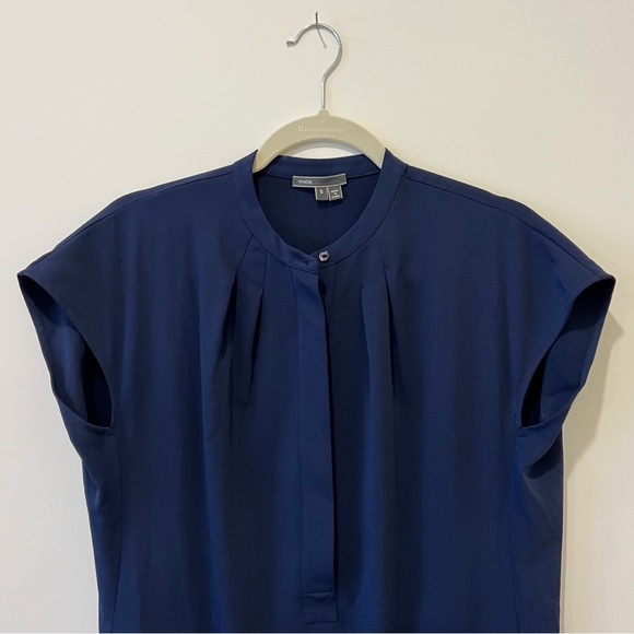 Vince Popover Shift Tunic Hi Low Mini Dress Cap Sleeves Navy Blue S - Picture 4 of 6